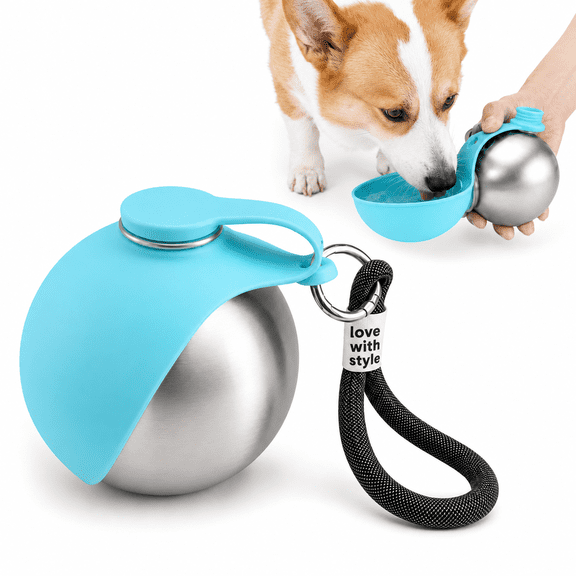 Huellita Go Water Bowl, Insulated Dog Water Bottle, 2 in 1 Portable Tumbler for Dogs, Portable Dog Water Ball, 10Oz Stainless Steel Pet Water Dispenser with Silicone Foldable Bowl, Leak Proof