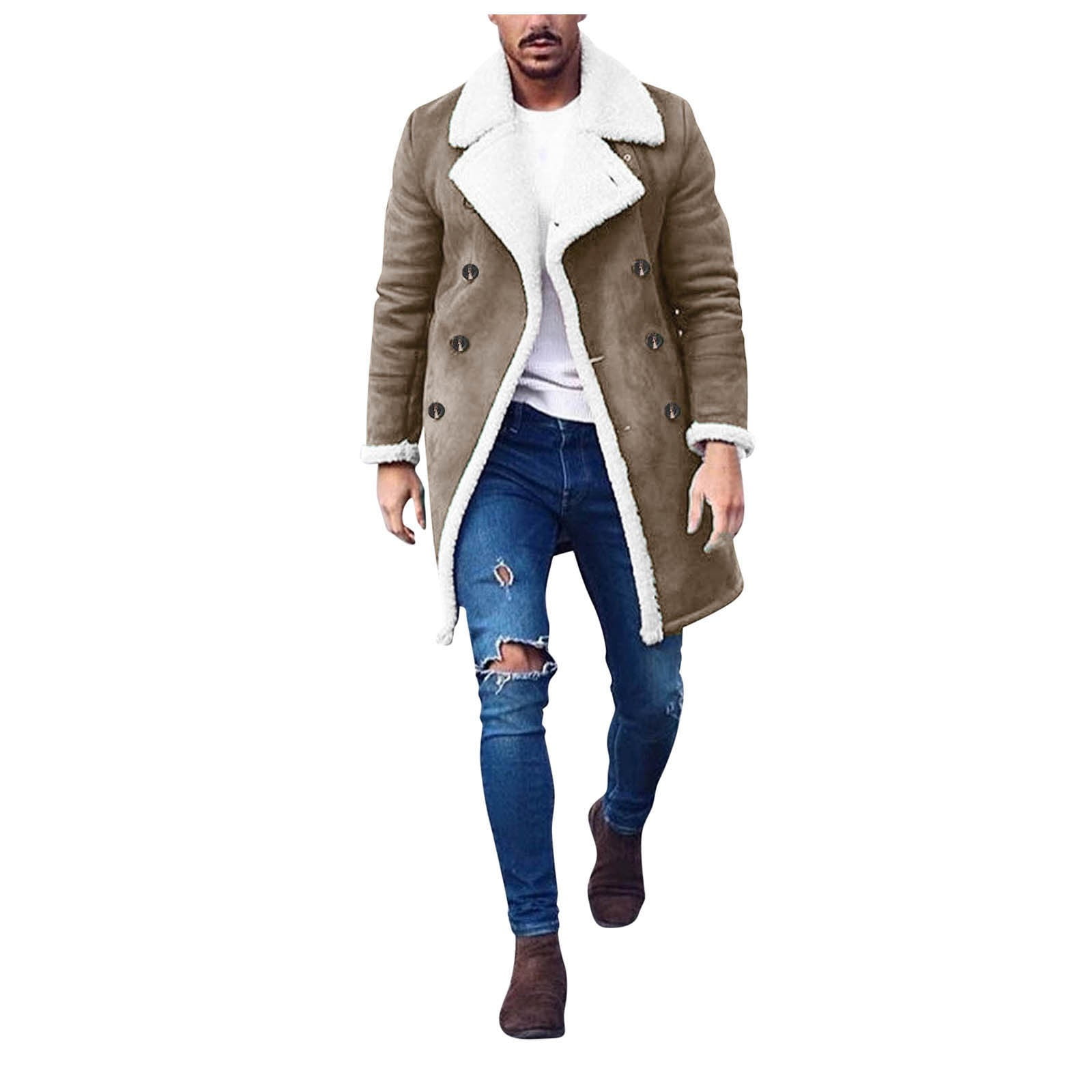 nsendm Mens Outerwear Sweater Fleece for Men Men s Autumn and Winter Coat Large Size Button Printing Coat Winter Flannel Jackets for Men Adult Male Outerwear Khaki Size XXL Walmart