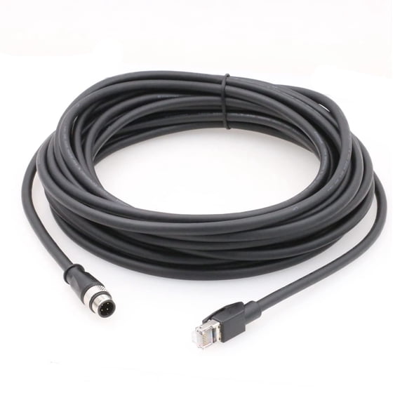 SZRMCC Cable Ethernet M12 Código D 4 pines macho a conector RJ45 Cable de red impermeable blindado Cat5e de alta flexibilidad para sensor de cámara industrial (15 m negro)