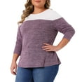 thumbnail image 2 of DARING DIVA Women's Plus Size Color Block Long Sleeve Crew Neck Knitted Blouse 1X Purple, 2 of 6