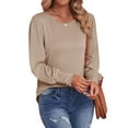 thumbnail image 4 of HUBERY Women Button Cuff Ruffled Long Sleeve Crew Neck Solid Color Shirt, 4 of 7