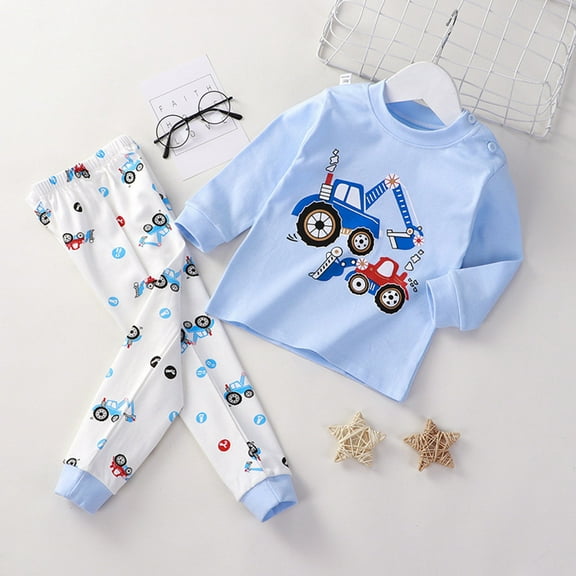 Boy Outfit Soft Outfits Cartoon Prints Long Sleeve Kid Loungewear Sets Toddler Boy Clothes Sky Blue 3 Years-4 Years