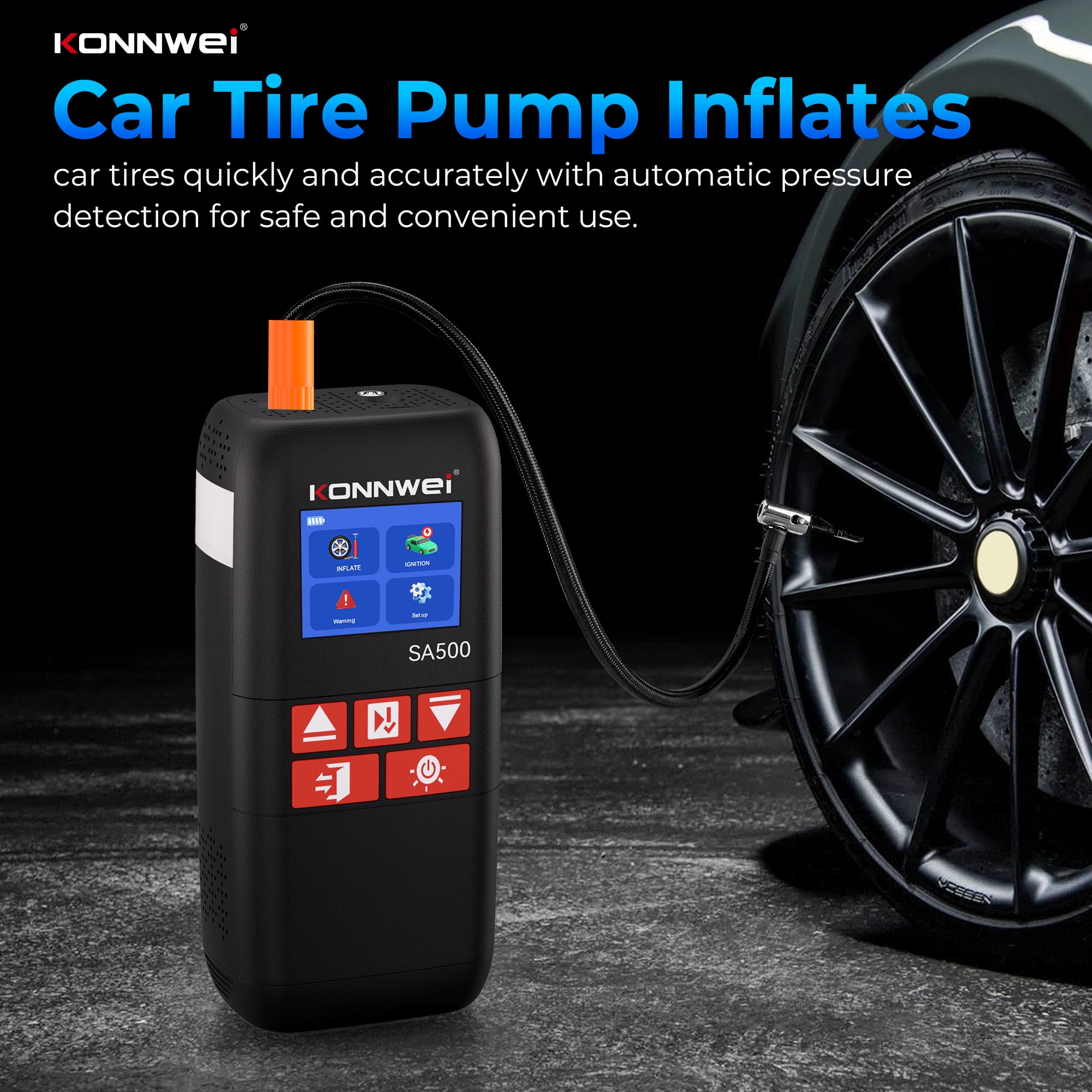 KONNWEI SA500 Jump Starter with Air Compressor, 2000A 10400mAh, 150PSI Tire Inflator, Power Bank LED Light 12V Booster