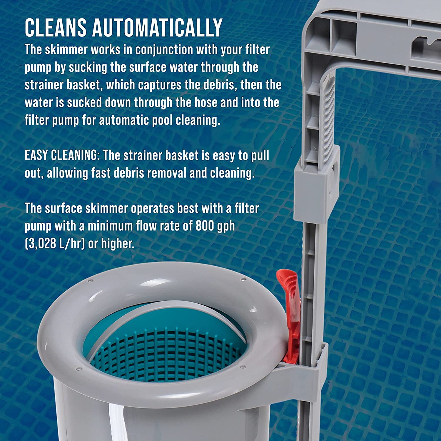 U.S. Pool Supply Pool Skimmer - Above Ground Pool Skimmer, Floating Surface Skimmer, 5 Adapters, Pool Accessories - Clean Debris Basket, Wall Mount, Attach to Inflatable Collars, Metal Frames