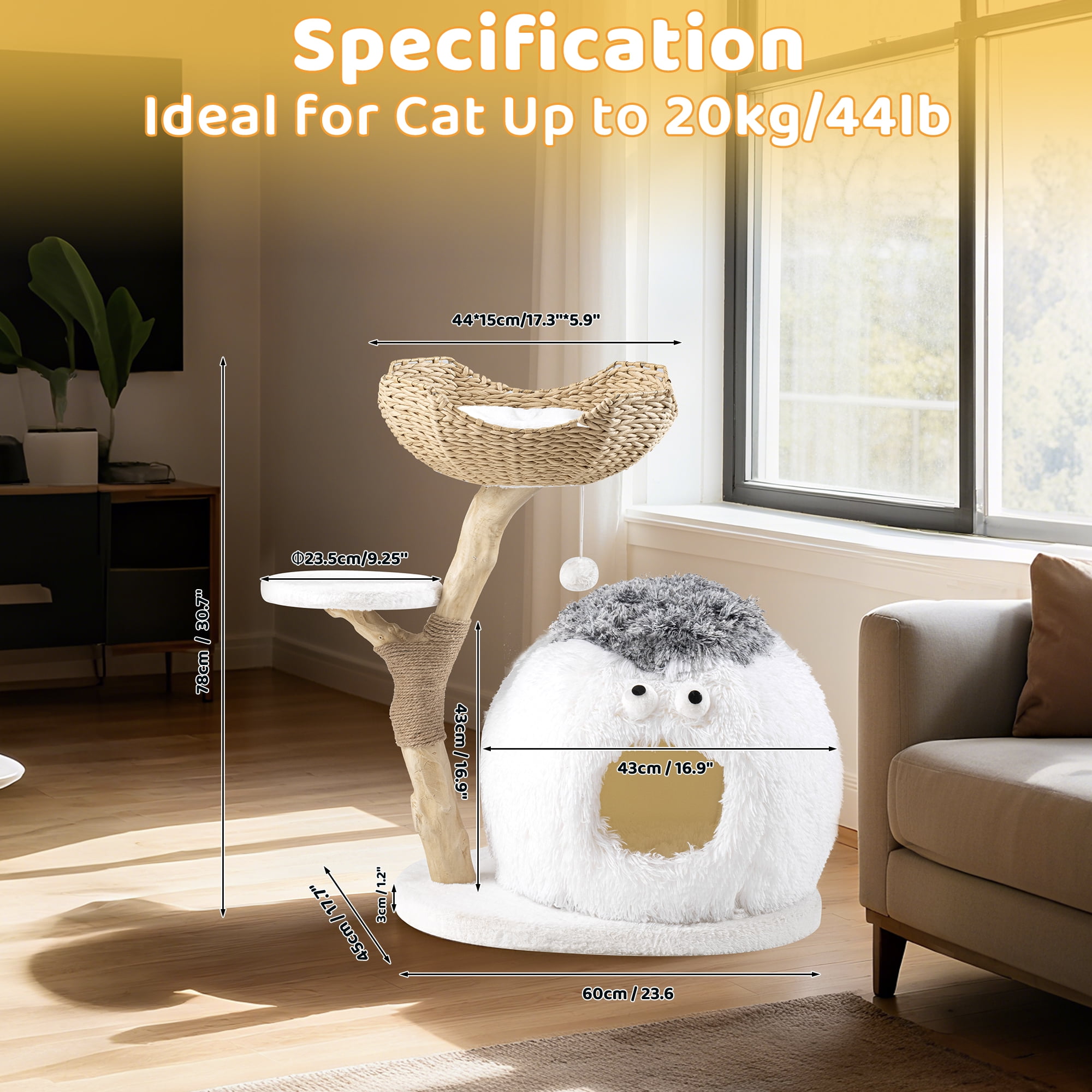 PERIMIDOME 31'' Cat Tree with Condo and Scratching Post Tower, Multilevel Cat Tree Tower for Indoor