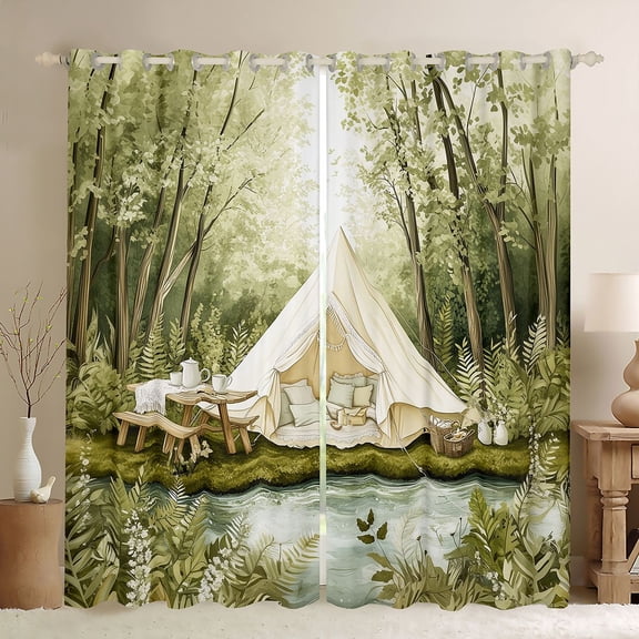 Erosebridal Jungle Camping Tent Black Out Curtains for Teens Boys Girls,Kids Rustic Lake Life Curtains Pack of 2 (42x63 Each),Ultra Soft Home Decor