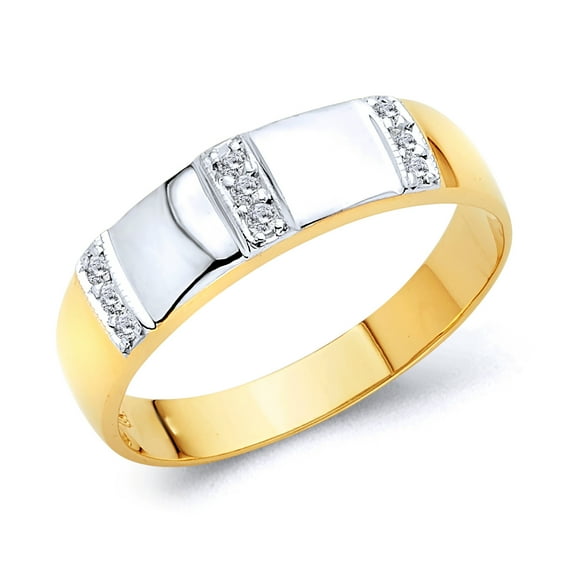 Wellingsale Men's Solid 14k Two 2 Tone White and Yellow Gold Polished CZ Cubic Zirconia Wedding Band - Size 8