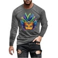 thumbnail image 3 of DDAPJ pyju Mardi Gras Shirt for Men Funny Mask Graphic Print Crew Neck Long Sleeve Carnival Tops Carnival Celebration Party Parade T-Shirts Dark Gray XXXXXL, 3 of 6