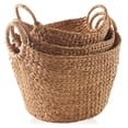 thumbnail image 3 of Casafield Set of 3 Boat Baskets with Handles - Cinnamon, Woven Water Hyacinth Storage Organizers for Blankets, Laundry, Bathroom, Bedroom, Living Room, 3 of 7