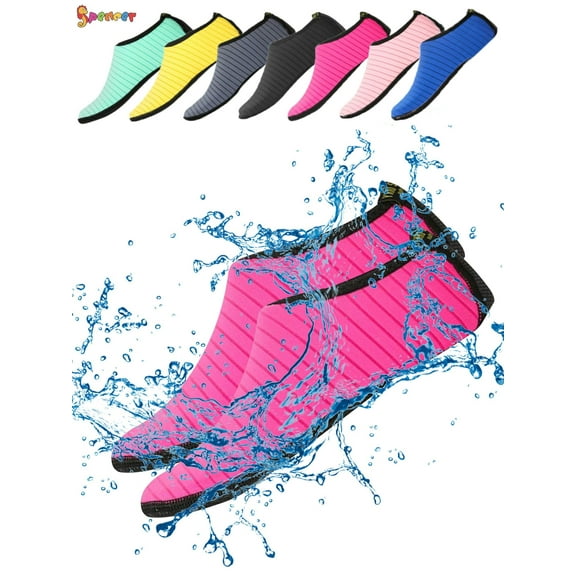Spencer Men Women Barefoot Water Skin Shoes Quick-Dry Aqua Strip Bench Socks Slip-on for Swim Surf Yoga Outdoor Exercise "S,Rose Red"