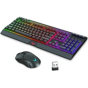 Wireless Backlit Keyboard and Mouse Combo, TopMate 2.4G Rechargeable LED Rainbow Light up Wireless Gaming Keyboard and Mouse Set, 2400DPI Mouse and Keyboard with Wrist Rest, for PC/Laptop/Windows/Mac