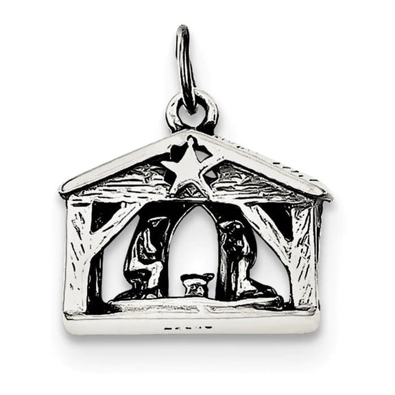 925 Sterling Silver Solid Polished Oxidized Antiqued Manger Charm 19x17mm Wide Pendant Necklace for Women