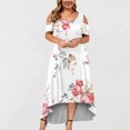 thumbnail image 2 of USSUMA Boho Dress for Women, Summer Plus Size Maxi Dress Women Floral Print Sexy Cold Shoulder Short Sleeve Long Dress Elegant Beach Party Swing Dress, 2 of 5