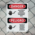 thumbnail image 5 of (2 Pack) Electrical Hazard Authorized Only Bilingual OSHA Danger Sign 10 Inch X 14 Inch Indoor / Outdoor Rust-Free Aluminum Metal Signs for Workplace, Workshop, and Construction Site,, 5 of 8