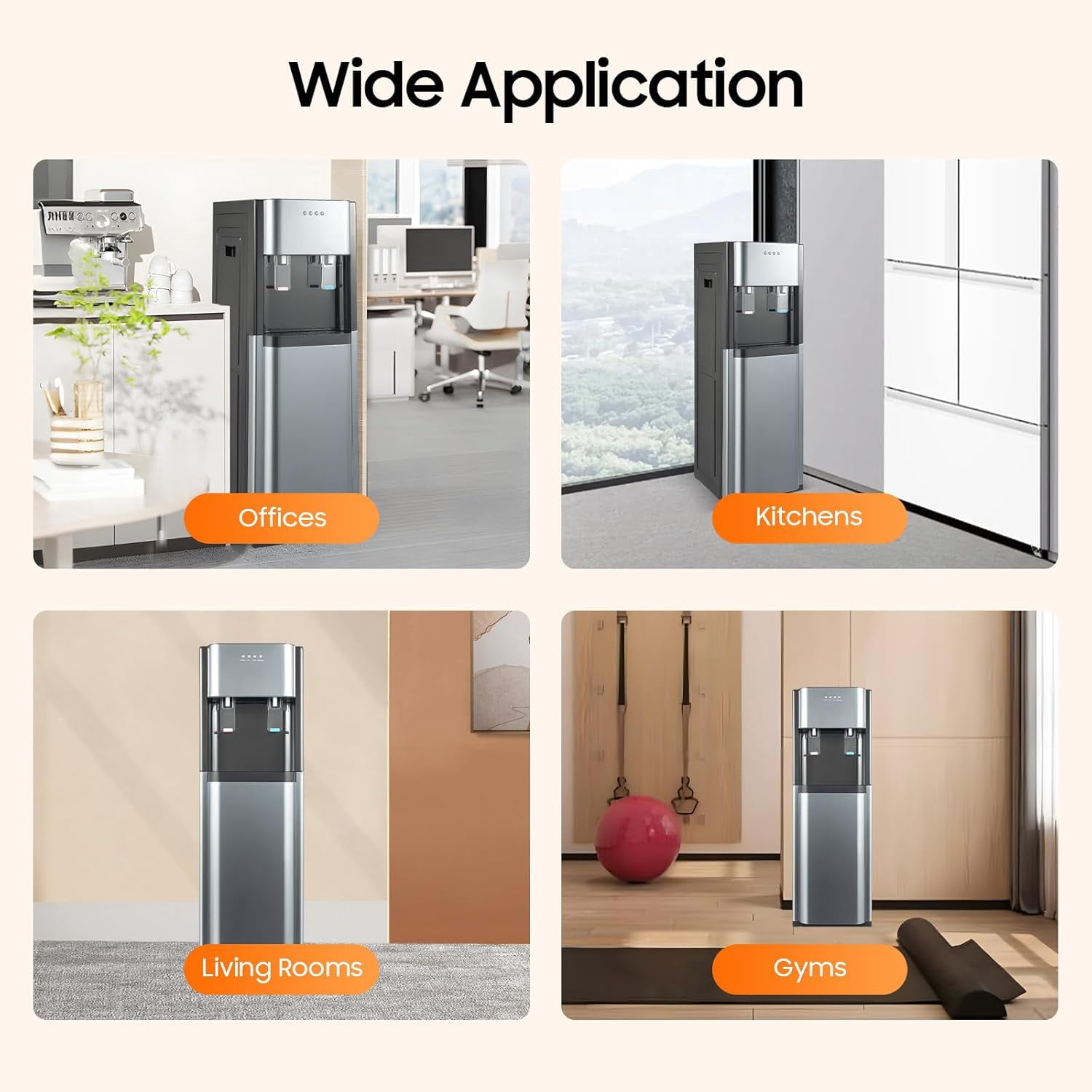 Water Cooler Dispenser, Bottom Loading Water Dispenser for 5 Gallon Bottle with Hot & Room & Cold Water, Stainless Steel Water Dispenser with Anti-Dry Burn Protection