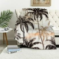 Creowell Hawaii Theme Print Blanket,Coconut Tree Tropical Plant Throw Blanket for Sofa Adults,Coastal Summer Palm Leaves Fuzzy Soft Blanket Bed Couch,Queen 60x80in