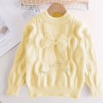 thumbnail image 2 of Afuyipoi Girls Cable Knit Turtleneck Sweater with Pearl Trim Bow Top for Kids Size 4-12Y Spring Fall Sweet Style Yellow Size 5T, 2 of 2