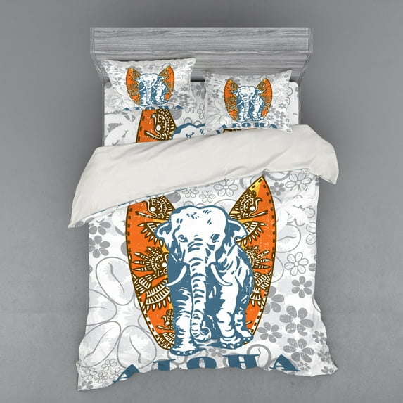 Ambesonne Floral Bedding Set 4 Pcs, Surfboard and, Queen, Slate Blue Pale Grey