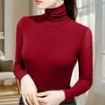 thumbnail image 4 of qucoqpe Women's 2025 Fall Winter Fashion Casual Solid High Neck Long Sleeve Stretchy Slim Knitted Sweater Pullover Tops, 4 of 5