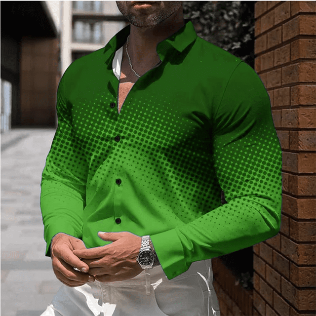 Camisa estampada de lunares para hombre, informal, cómoda, con solapa, larga, para primavera, verano, moda social, top de lujo