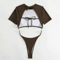 thumbnail image 5 of Cathalem Maillot de Bain Femme Col en V Maille Transparente Contrôle du Ventre Maillot de Bain avec Grand Réglable, Café TP, 5 of 5