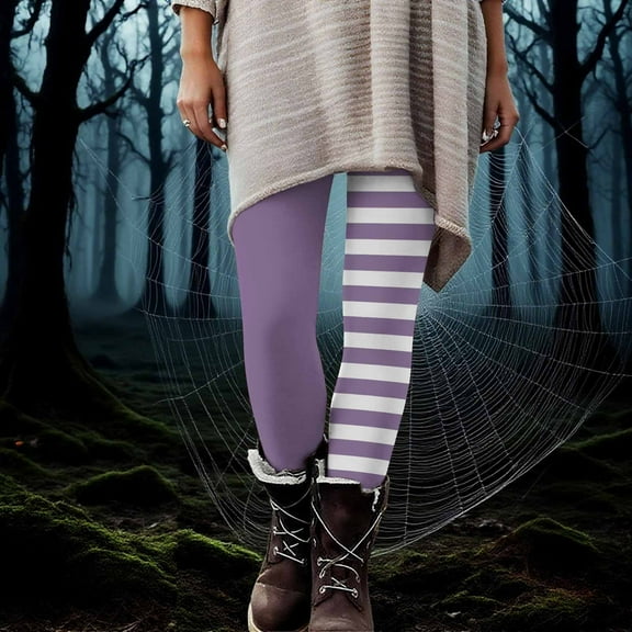 Abomasnow Halloween Leggings for Women Casual Striped Print Stretchy Yoga Pants Tummy Control High Waisted Workout Leggings