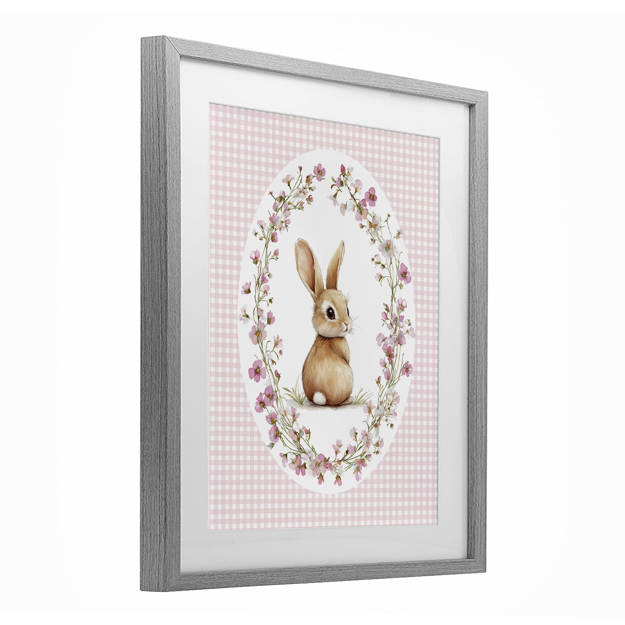 Stupell Industries Spring Gingham Rabbit Gray Framed Print Under Glass, design by Christine Simpson Art