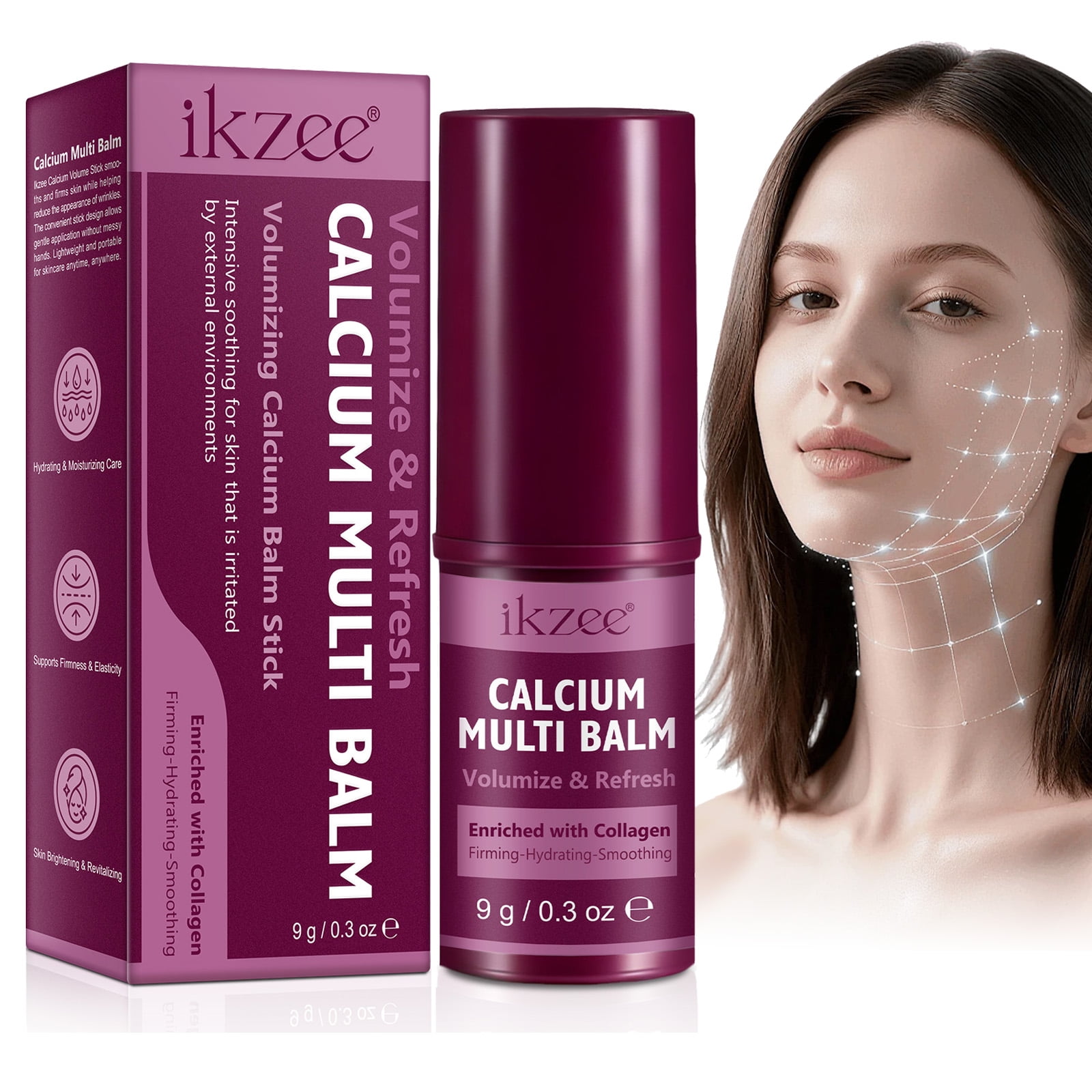 LusBeauty Calcium Multi Balm Stick, Firming & Hydrating Balm with Collagen & Adenosine, Helps Smooth & Revitalize Skin for Face, Eyes & Neck, 0.3 oz (9g)