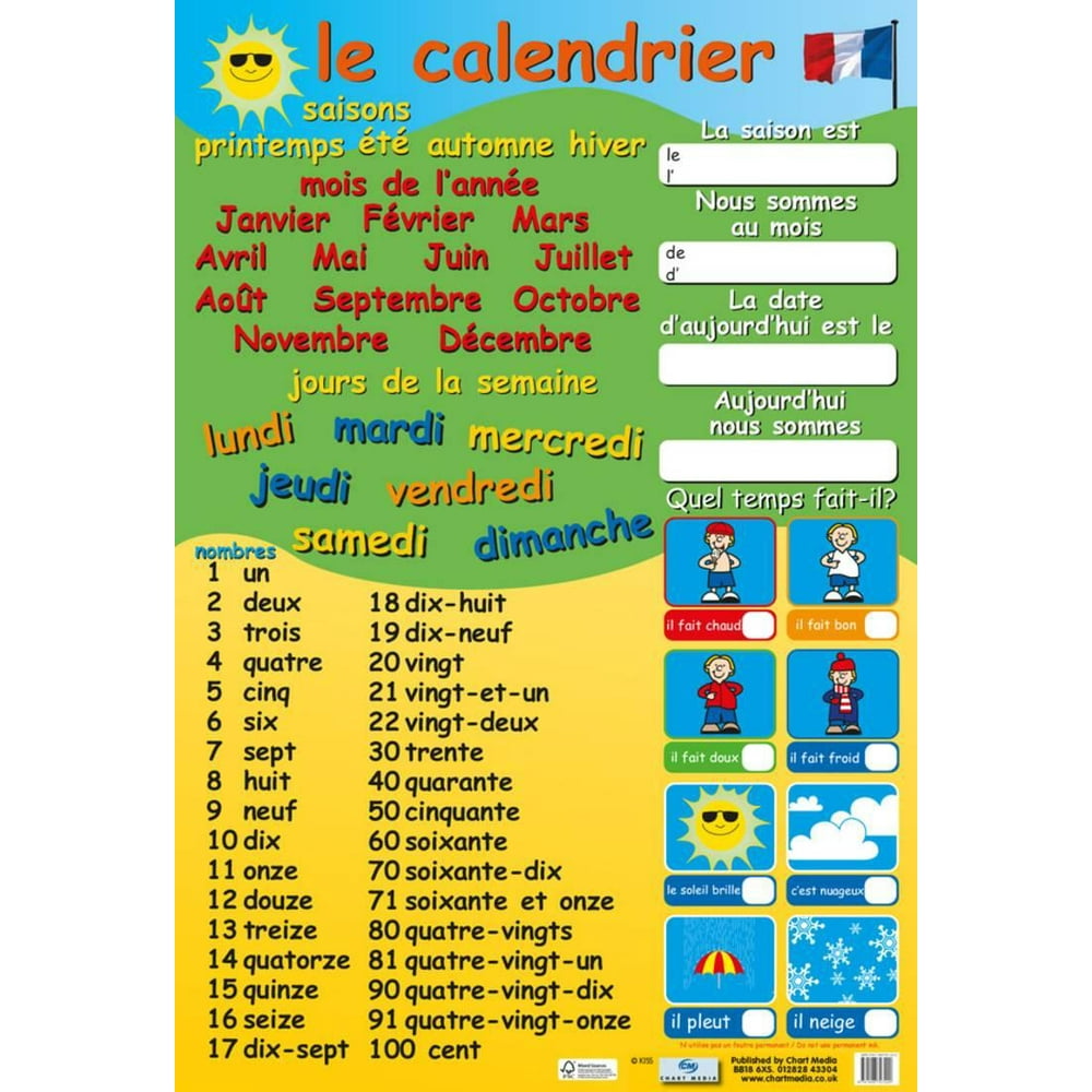 Calendar & Numbers (French) Poster 16x24