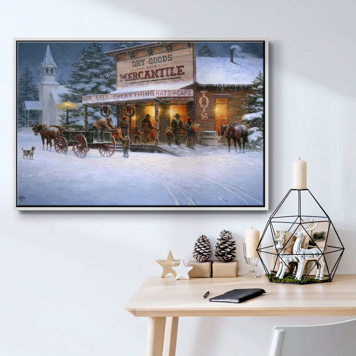 Christmas Wishes - Framed Gallery Wrapped Holiday Canvas - 25 x 37 - White Frame