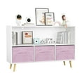 thumbnail image 3 of PORKISS Bookshelf for Kids, Wood Kids Bookcase with Collapsible Fabric Drawers, Freestanding Toy Organizer, Modern Toy Storage for Children's Room, Living Room, White/Pink, 3 of 12