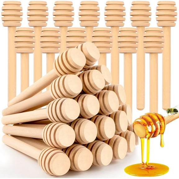 Rongsi-25Pcs Honey Dipper Sticks, Wooden Honey Dipper, 3 Inch Mini Honeycomb Stick, Honey Stirrer Stick for Jar Dispense Drizzle and Wedding Party Present