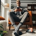 thumbnail image 6 of Men's Checked Geometric Pattern Novelty Crew Socks, Size 8 to 13, Black / White, 6 of 6
