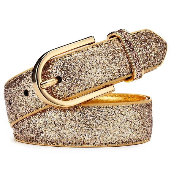 vlrwzc Women Skinny Leather Belt Glitter Gold Belt Waist Belt with Metal Buckle Pu Waist Belt for Pants Jeans Dresses