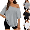 thumbnail image 2 of AzureSilk Trendy Queen Womens Off the Shoulder Tops Oversized Summer Spring T-Shirts 2026 Womens Tops Summer Clothes, Size S-3XL, 2 of 3