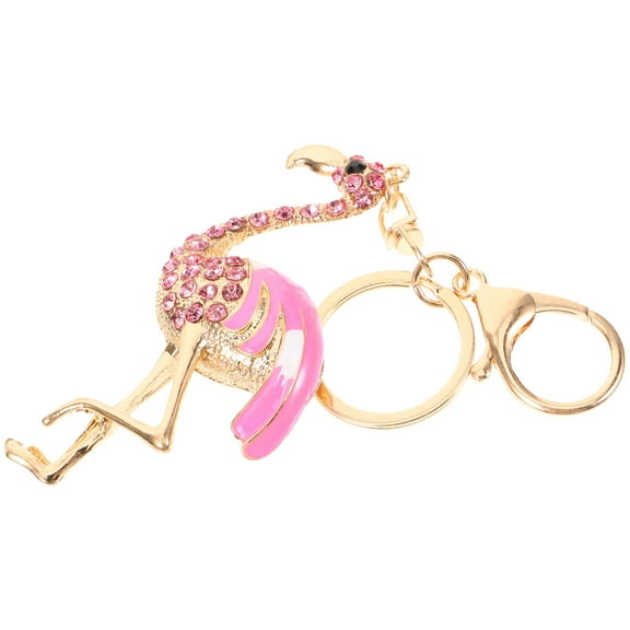 COMPUKAS Pink Flamingo Accessories Metal Keychain For Girls Rhinestone Key Rings Holder 1Pcs