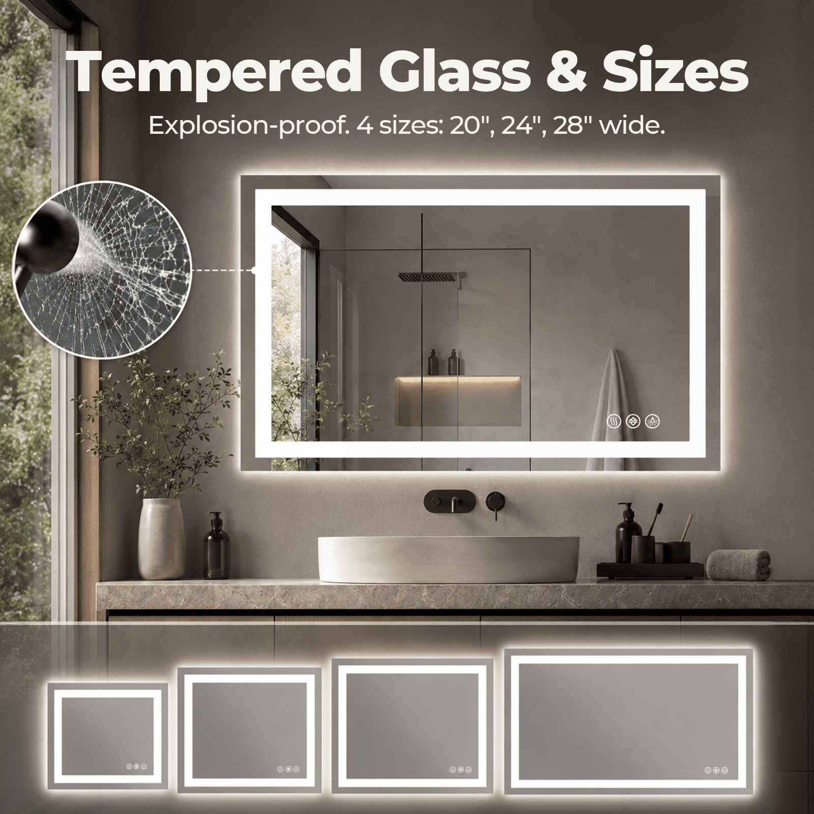 Alvantor LED Bathroom Vanity Mirror with Lights, Anti-Fog, Memory Function
