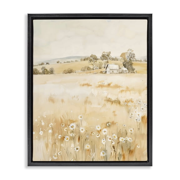 Stupell Industries Transitional Farm Country Meadow with Daisies Black Floating Frame Canvas Art, 17 x 21, by Creative Studio