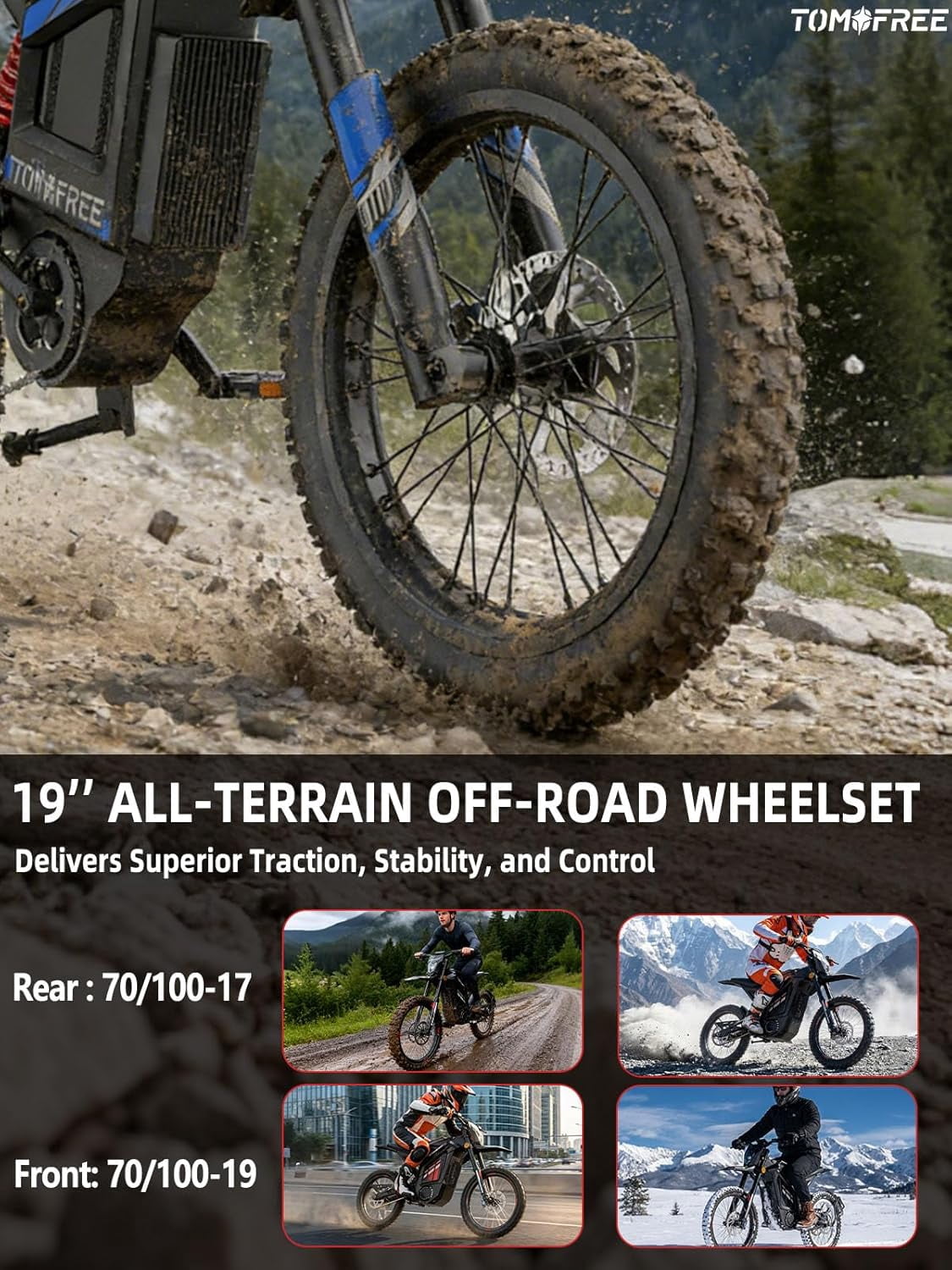 Electric Dirt Bike, Peak 6500W Motor, Max 50MPH/80Miles Electric Motorcycle for Adults, 72V/30AH Electric Bike, 4-Piston Hydraulic Disc Brakes, 5A Fast Charging 19'' Off-Road Tire for All Terrain