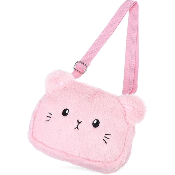Bolso cruz de felpa con correa de hombro ajustable para niñas y mujeres, Ros, 20.00X15.00X3.00CM, Moderno