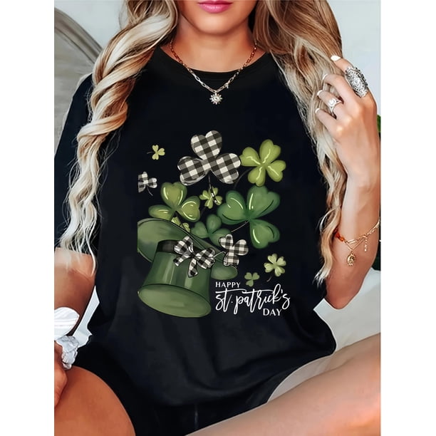 Camiseta ligera de algodón estampada para mujer: Camisa de manga corta cómoda con cuello redondo, 1 pieza, camiseta informal
