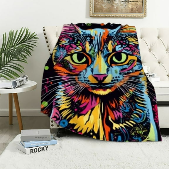 BCIIG Colorful Cat Blanket for Bed,  Dean Russo Confident Cat Throw Blanket for Women, Men and Kids - Super Soft Plush Cat Blanket Throw Plush Blanket for Cat Lovers 60x80in