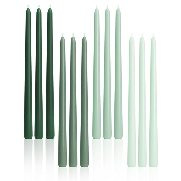 Juego de 12 velas cónicas verdes Viyffo, sin olor, sin humo