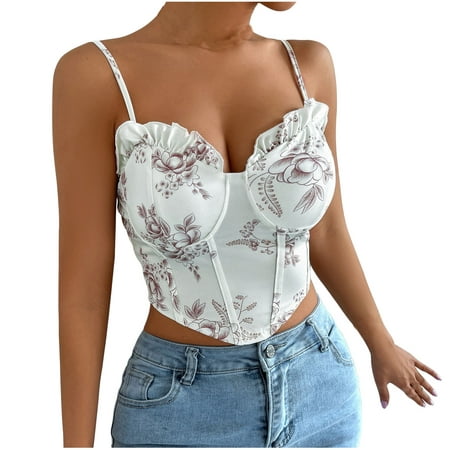 

Y2K Women s Push Up Crop Cami Top Floral Print Adjustable Spaghetti Straps Sleeveless Bustier Vests Fashion Streetwear