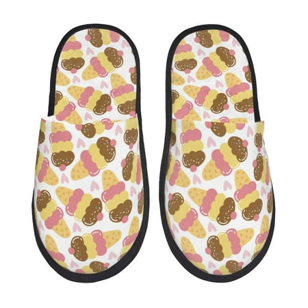 Balery Cute Ice Cream Slient Indoor Furry Fleece Comfort House Shoes Soft Non-Slip Home Shoes Cotton slippers House Slippers-- Large