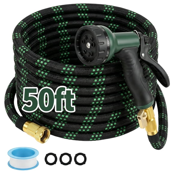 Kovryx 50ft Garden Hose Flexible Non-Expandable, Anti-Kink, Lightweight, 10-Pattern Spray Nozzle, 3/4" Aluminum Fittings