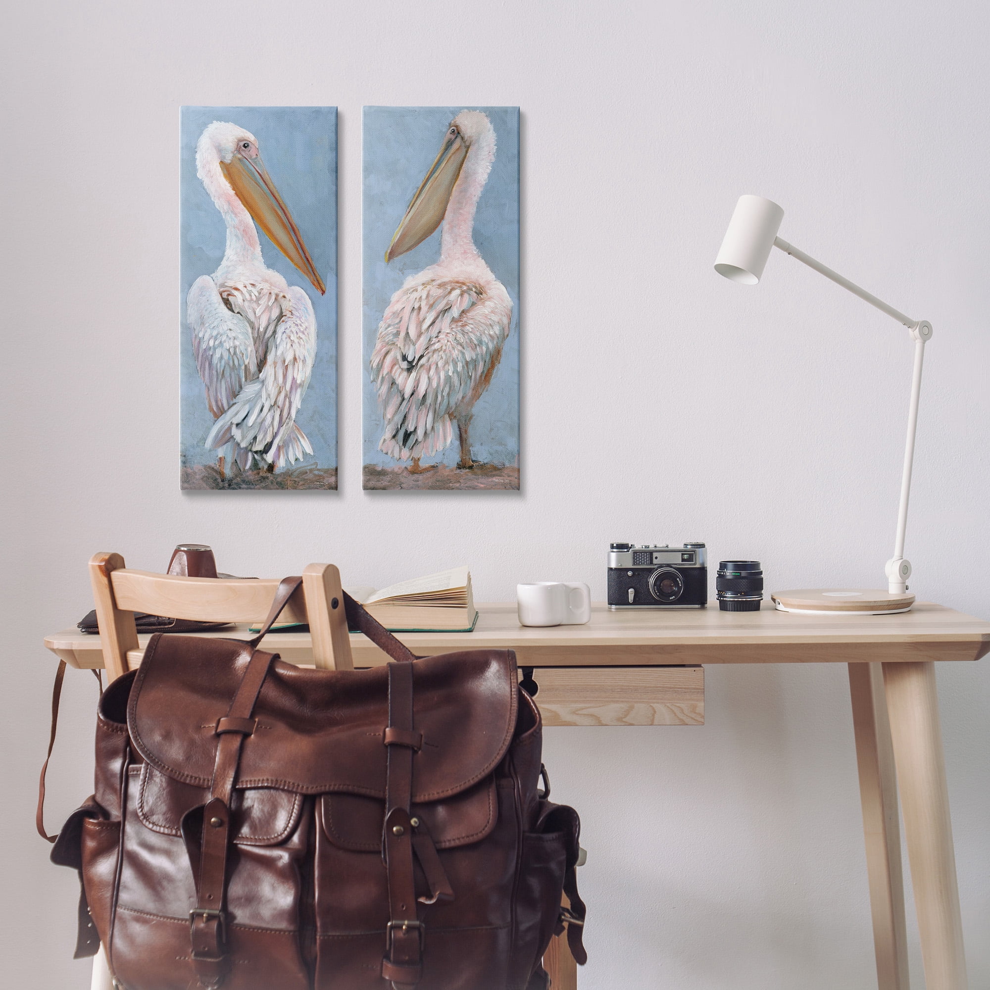 Stupell Industries Classic Pelicans Gazing Animals & Insects Painting Gallery Wrapped Canvas Art Print Wall Art, 10 x 24, Set of 2