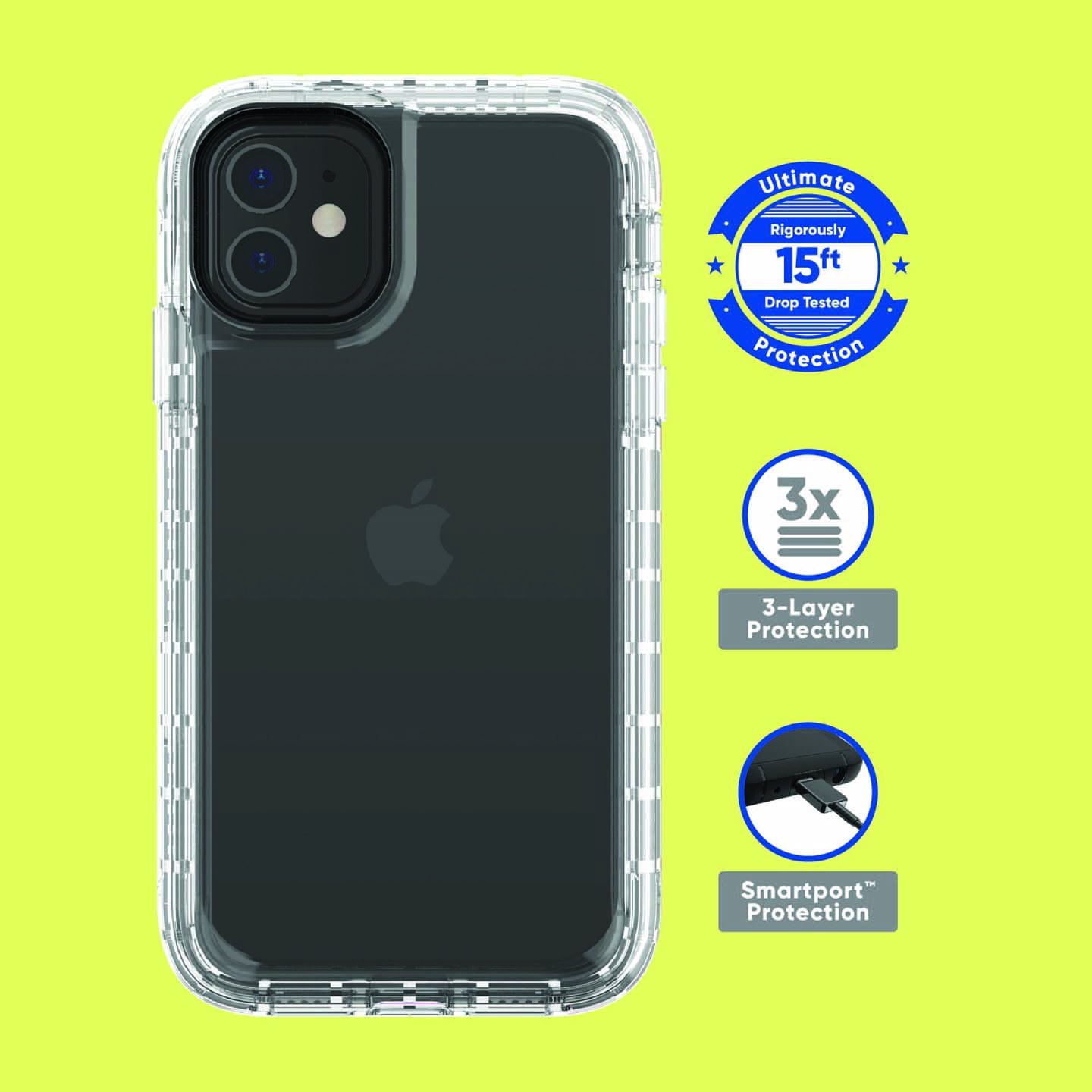 onn. Clear Rugged Case with BuiltIn Antimicrobial for iPhone 11