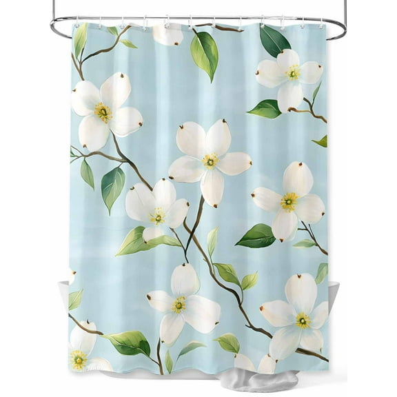 Fsddascl Flower Shower Curtain Set - Extra Long 72" x 96" Washable Bathtub Curtain with 12 Hooks, Spring Summer Watercolor Floral Leaf Branch Waterproof Fabric Stall Shower Curtains for Bathroom