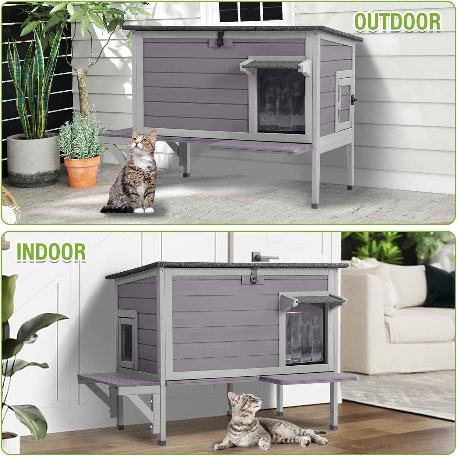 MEDEHOO Heated Cat House for Outside Insulated in Winter, Weatherproof Outdoor Cat Shelter for Feral Cats, Kitten Cage with Heating Pad and Insulated Liner